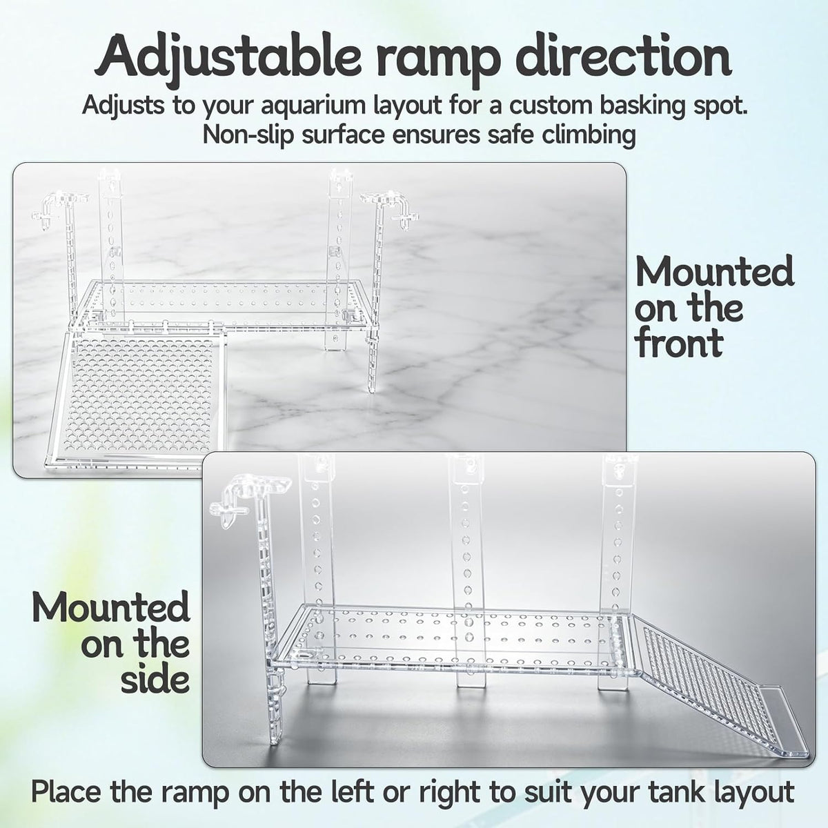 Turtle Basking Platform, Clear Acrylic Turtle Dock with Slip-Resistant Ramp and Built-in Hooks for Aquatic Turtles, Direction-Adjustable Ramp, Turtle Terrace, Turtle Tank Accessories