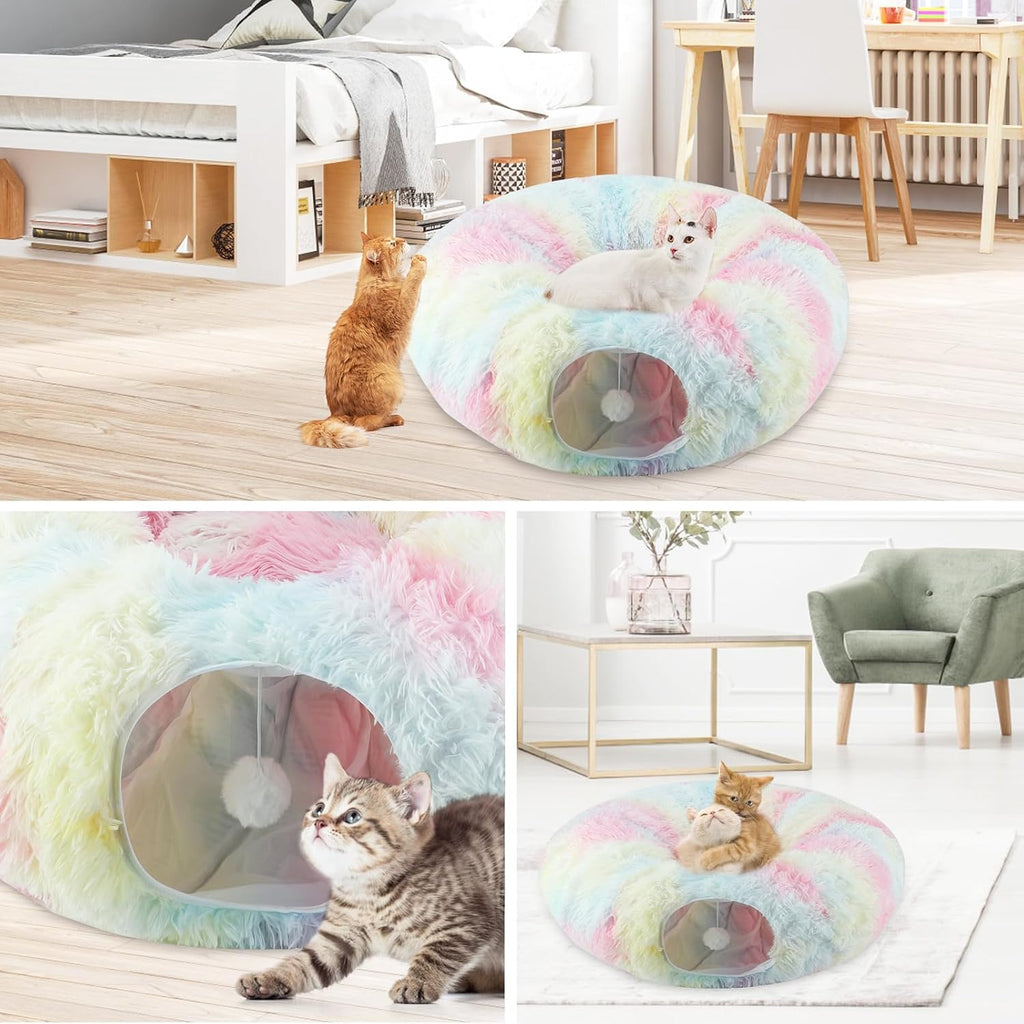 Christmas Tree Cat Tunnel Bed with Middle Mat, Cat Donut Tunnel