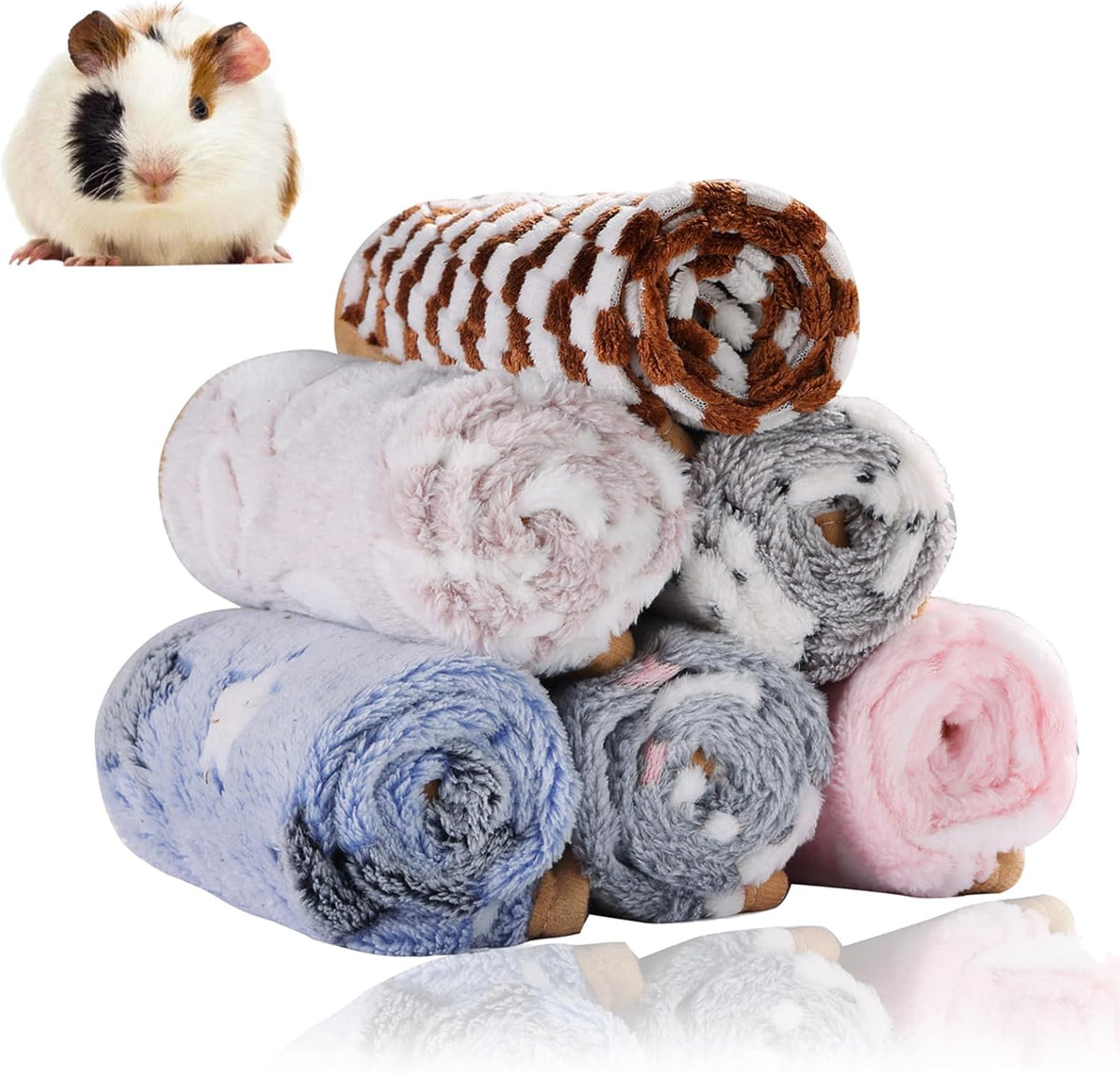Grddaef Guinea Pig Fleece Blankets 6 Pieces Waterproof & Washable Small Animal Cage Liners Sleep Mat Bedding Pad for Hamster Chinchilla Rabbit Hedgehog (M-24 x 16 Inch)