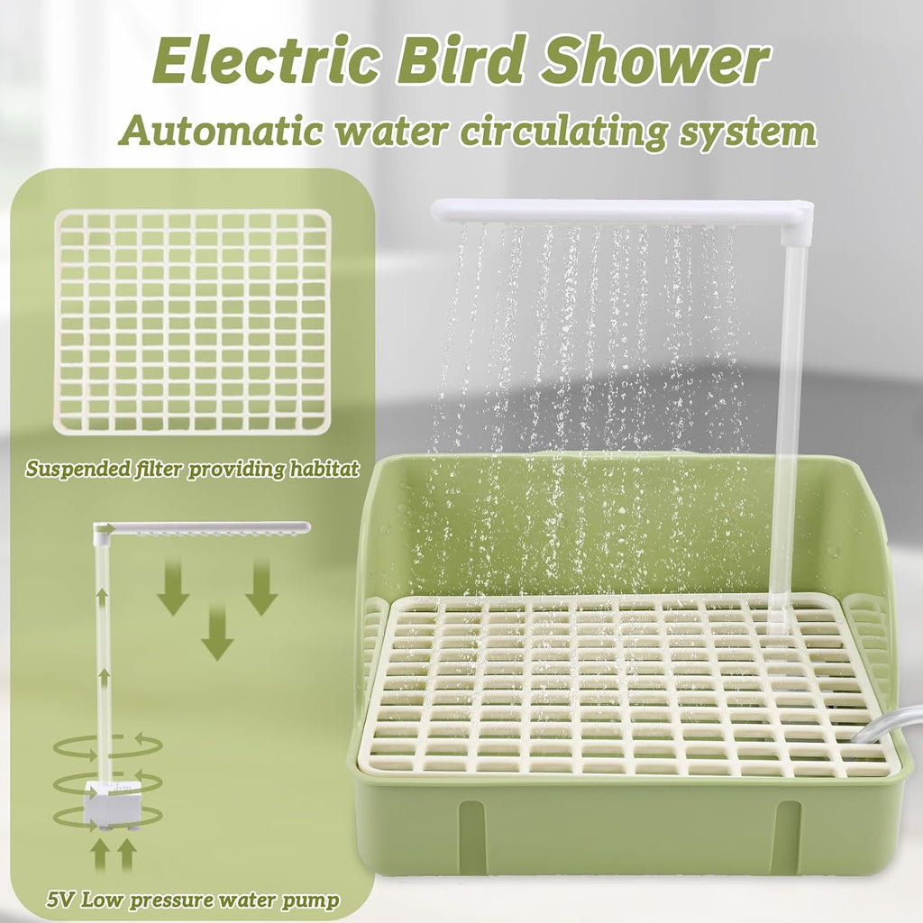 Automatic Bird Bath Fountain, USB Powered Bathtub for Parrots