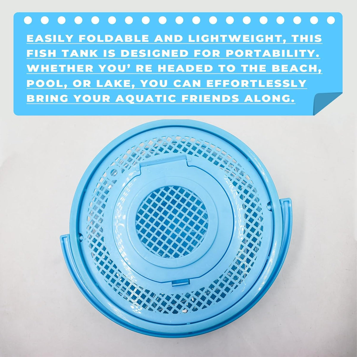 Foldable Small Aquarium, Portable Fish Tank, Fish Transport Container, Plasitc Fish Bowl, Beginner Tank, Great Concept for Catching and Release Critters, Beach, Pool and Lake