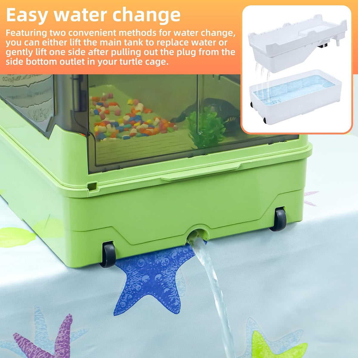 Large Turtle Habitat Kit with Heat Lamp, Filter & Pump(Green, Large)