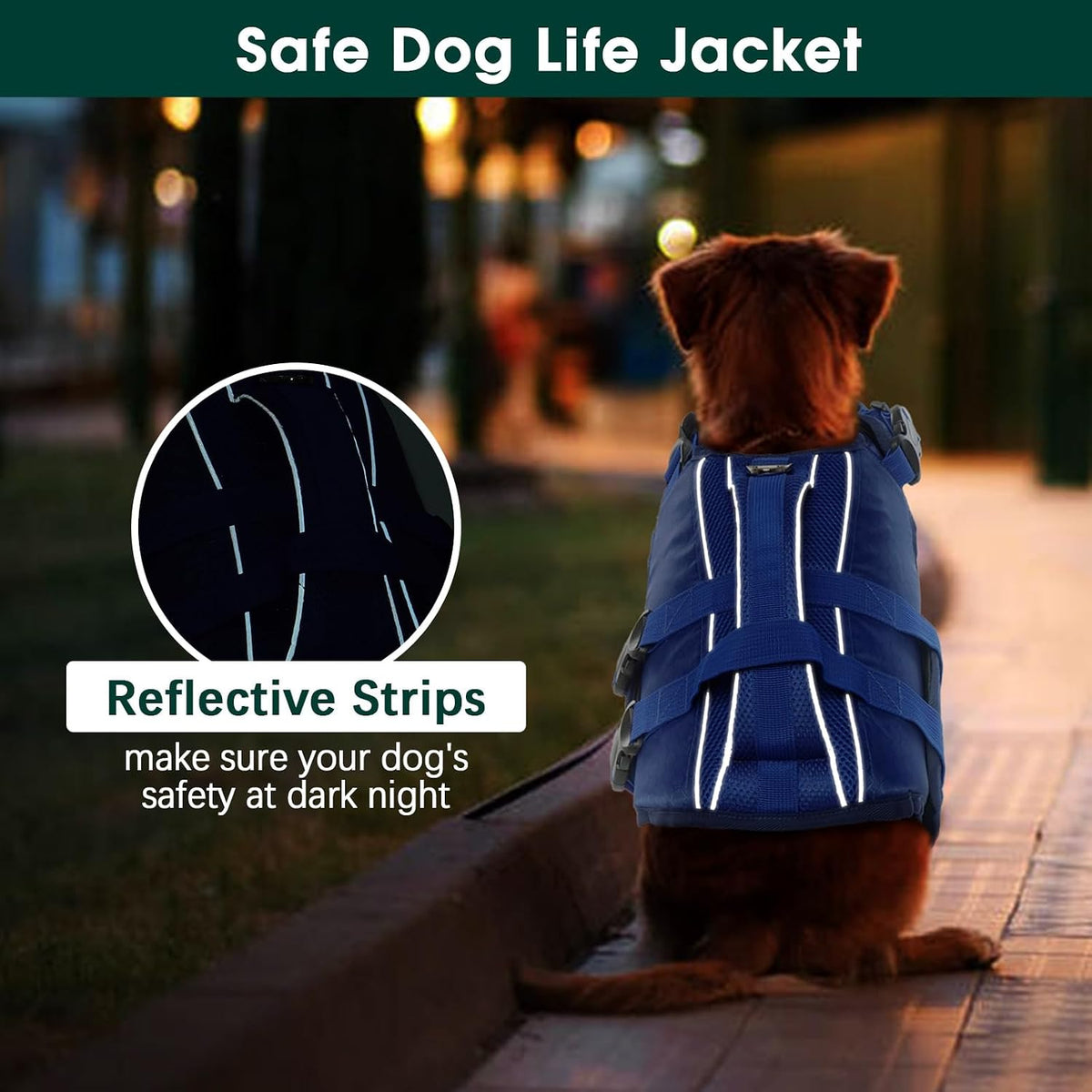 Kuoser Dog Life Jacket, High Flotation Reflective Dog Life Vest, Navy, M