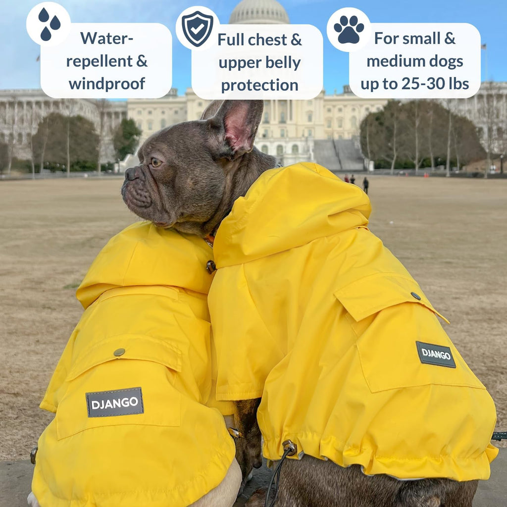 DJANGO Highland Dog Raincoat & Soft-Lined Rain Jacket - Yellow, Medium