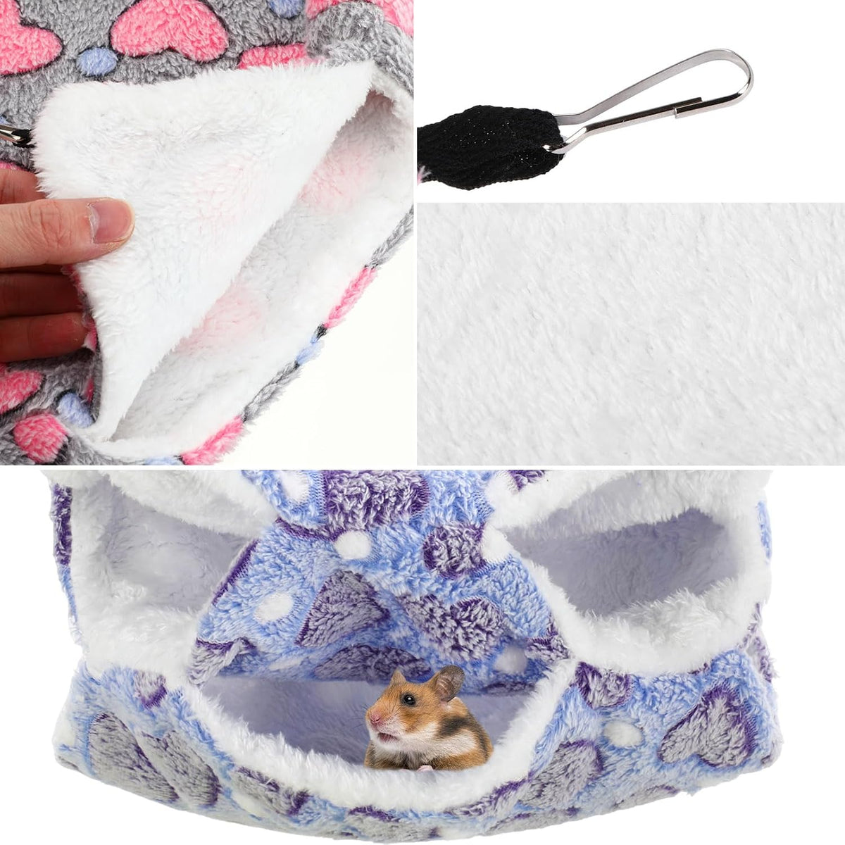 Abbylike 9 Pieces Rat Hammock 3 Tier Guinea Pig Ferret Hammocks Small Pet Hanging Tunnel Glider Toy Guinea Pig Ferret Hideout Bed Cage Accessories for Hamster(Purple, Brown, Gray,Heart)