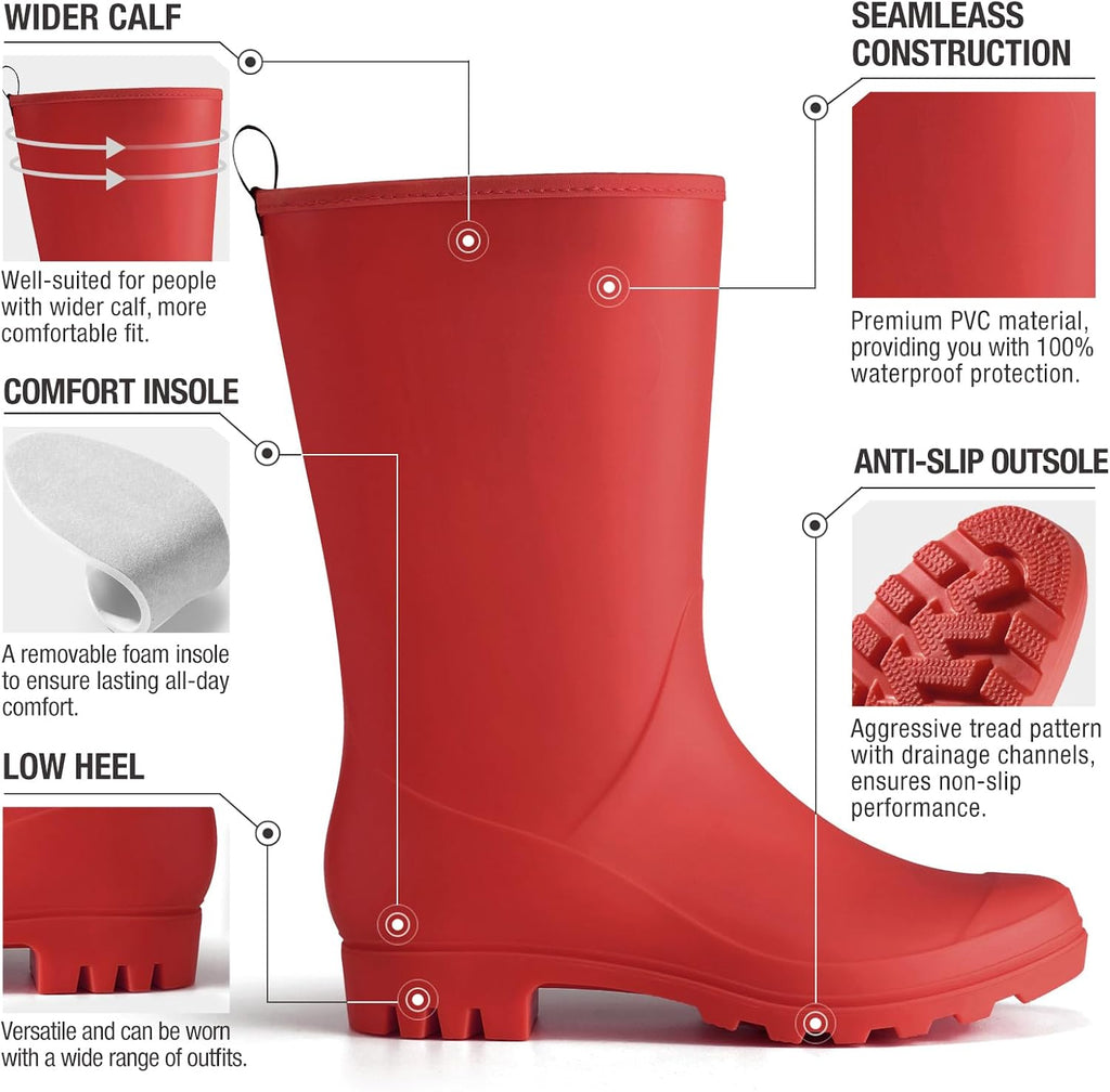 HISEA Women Rubber Boots Wide Calf Rain Boots
