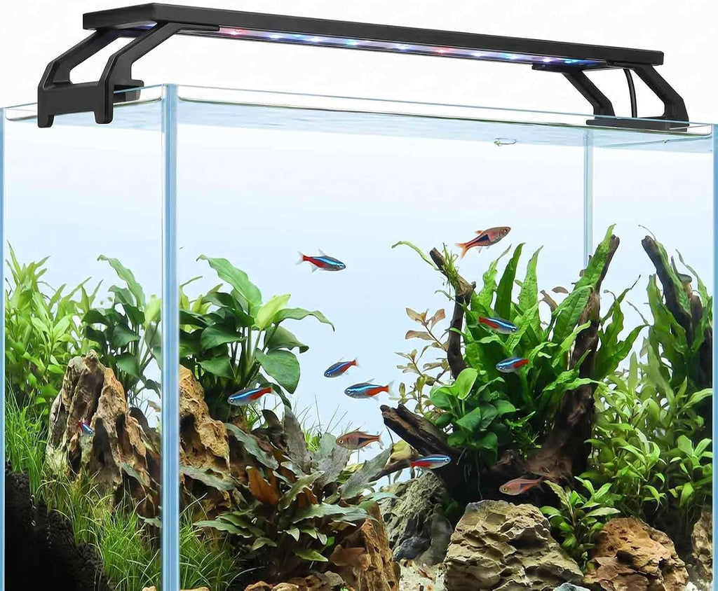 10W Full Spectrum Aquarium Light with Aluminum Alloy Shell Extendable Brackets, White Blue Red LEDs, Adjustable Brightness, Timer Controller, for Freshwater Fish Tank,Plant Light (11.8 inches)