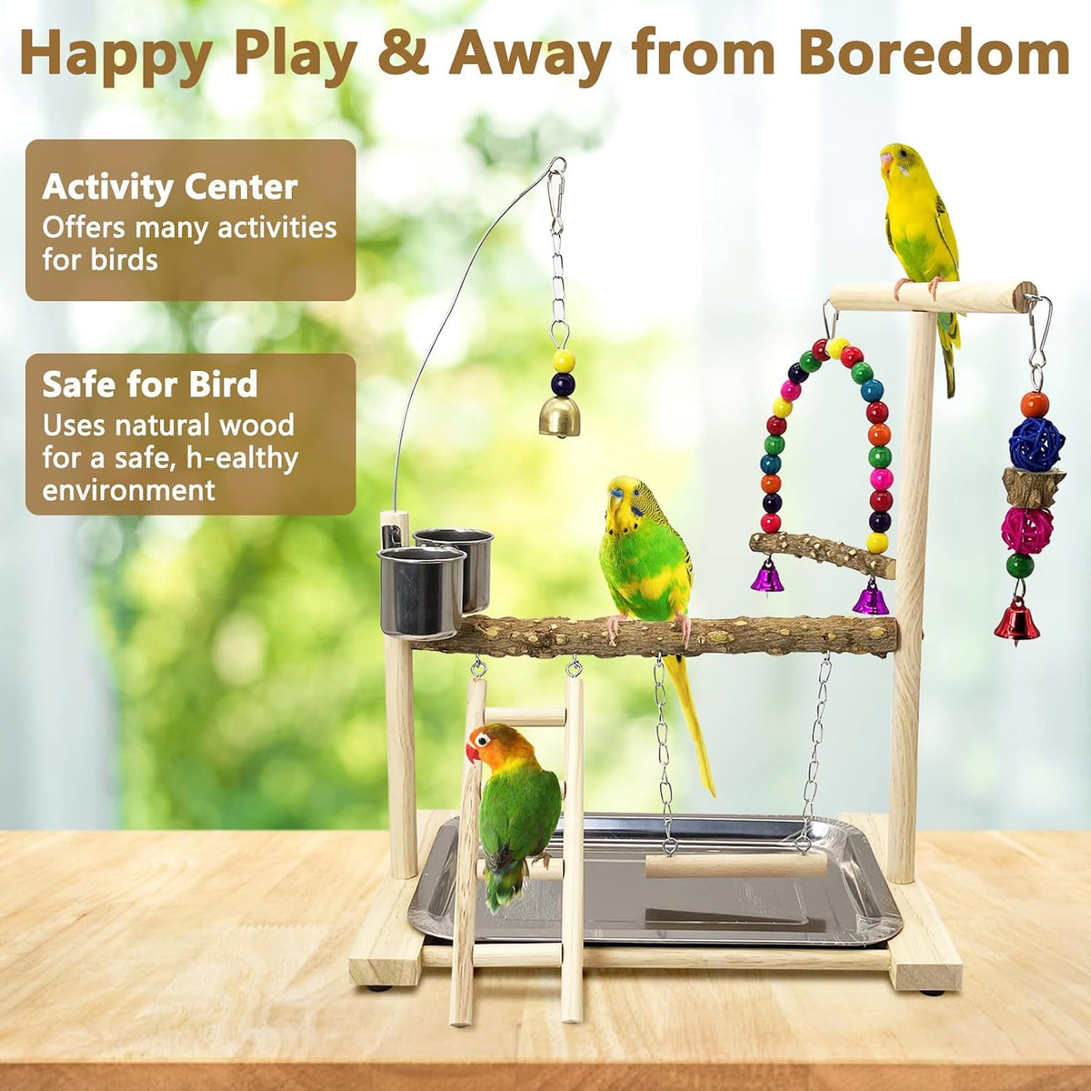 Tfwadmx Bird Playground Parrots Play Stand Birdcage Play Stand Play Gym Parakeet Ladders Exercise with Feeder Cups for Cockatoo Lovebirds SmallBirds Conure Cockatiel Cage Accessories Toy