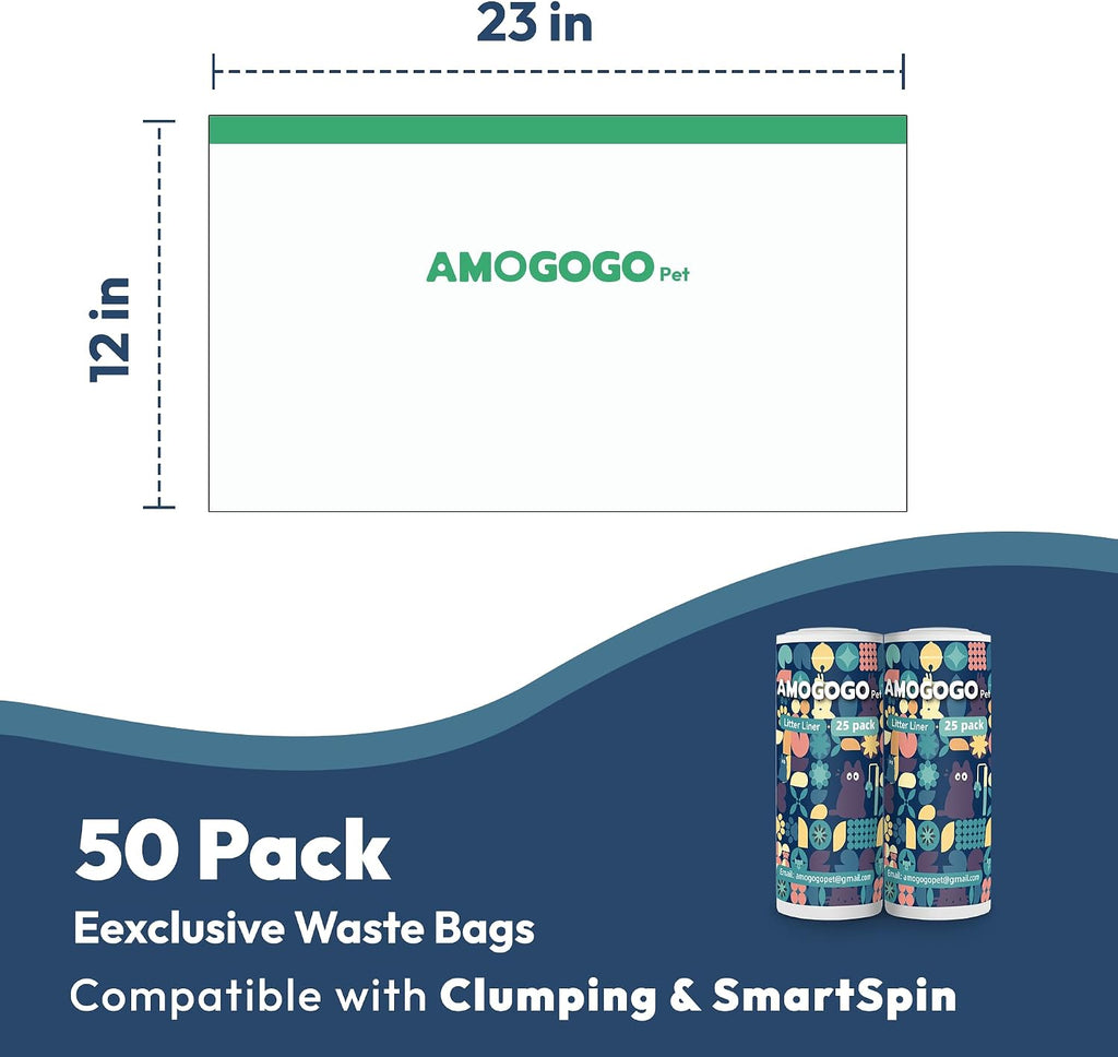 50 Pack Waste Bin Liners, Compatible with PetSafe Clumping & SmartSpin & KYKY S6 Automatic Litter Box, Large Capacity Litter Bags, Sturdy, Leak-proof Thick Drawstring Waste Bags, 23" x 12"