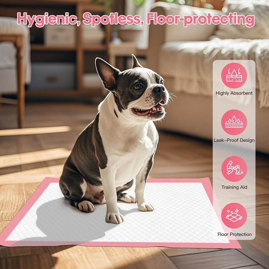 BinetGo Pink Disposable Pee Pads for Dogs, 50 Count 18” x 24” Medium Wee Wee Pads for Urine, Extra Absorbent Unscented Puppy Pads, Pet Training Pads for Dogs, Pink Doggy Pee Pads for Indoors