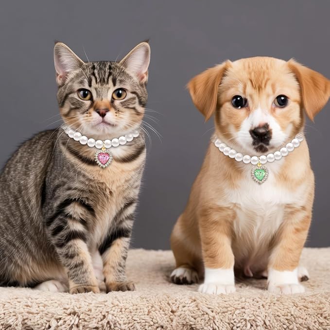 2PCS Kitten Collars Pearl Cat Dog Collar - Image 3