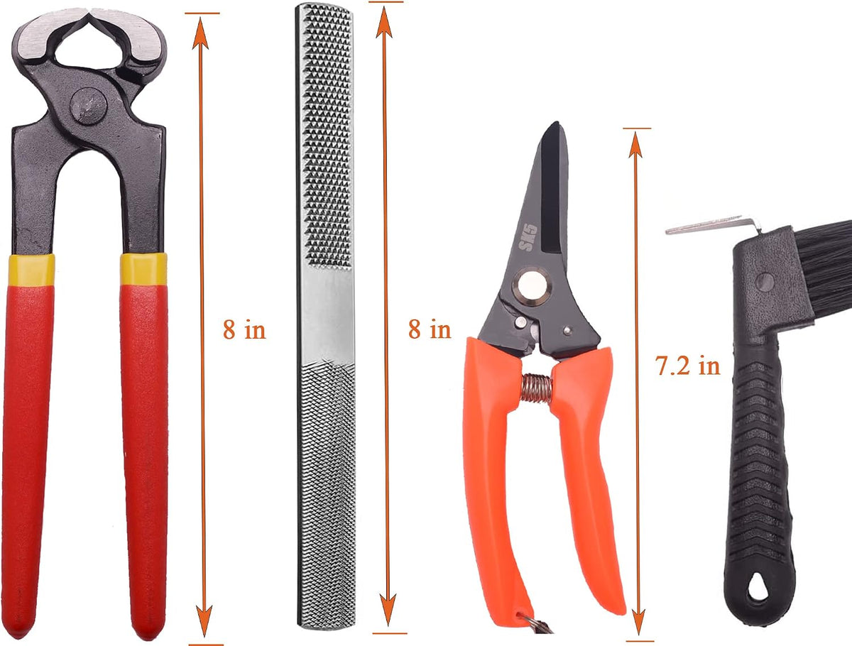 LONG RIVER 8 inch Farrier Tool Kits （5 Piece） Mini Rasp Hoof File Equine Metal Shears Farriers Hoof Nipper for Goat Pig