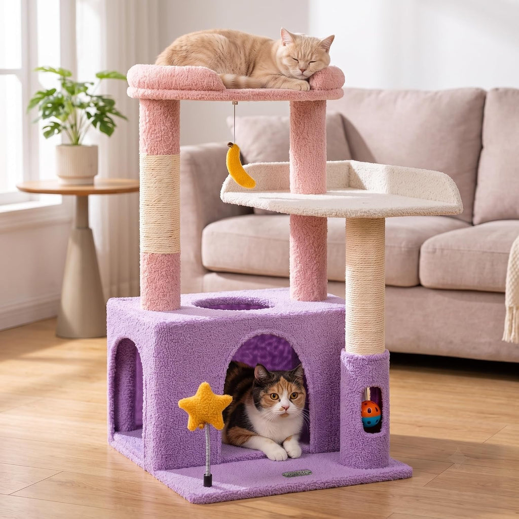 Small Cat Tree for Kittens, 30" Compact Cat Tower with Wide Base