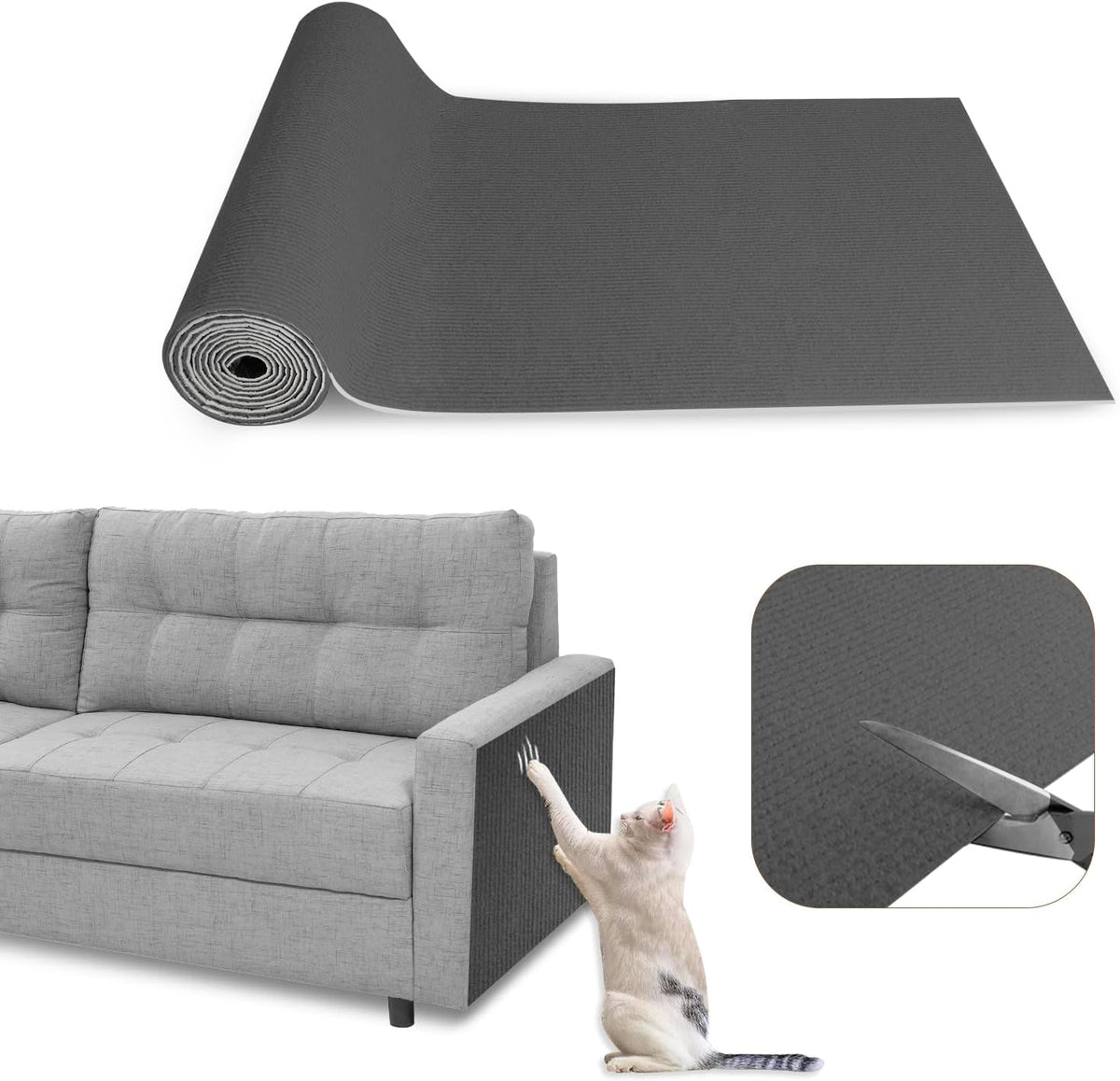 Eunice Cat Scratching Mat, Self-Adhesive Cat Scratch Carpet, Trimmable Replacement Carpet Pad for Tree Wall Cat Scratching Post DIY Couch Protector (Dark Gray, 78.7"x15.8")