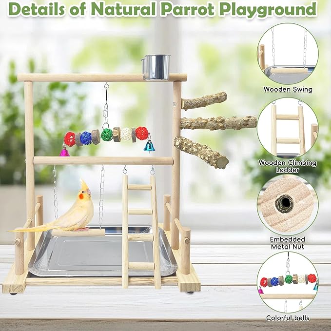 kathson Bird Playground Parrot Perch Stand Toys, Birds Wood Play Gym Activity - Image 3
