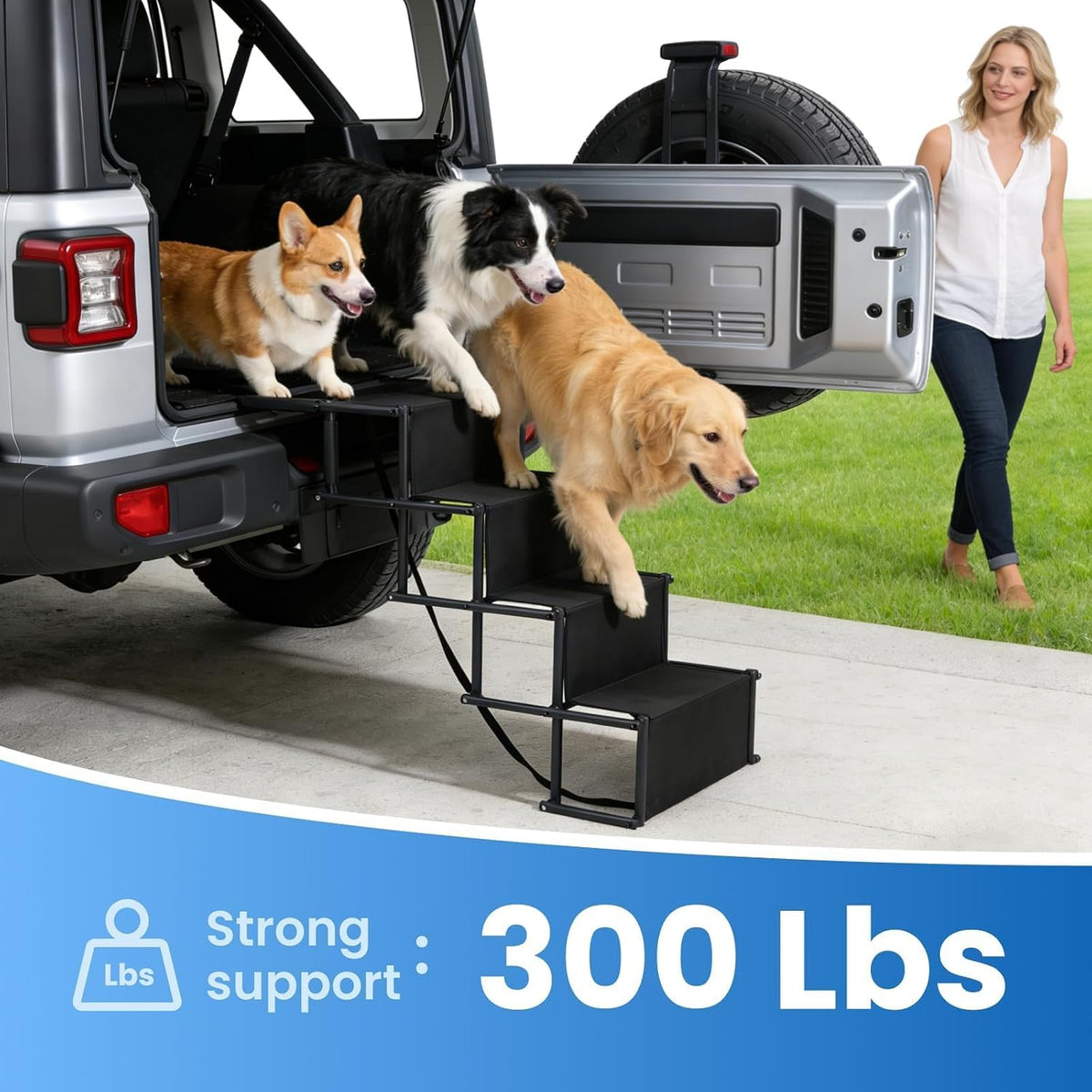 Portable Wide Dog 4-Steps, Large Dog Folding Stairs for Car, Truck, SUV