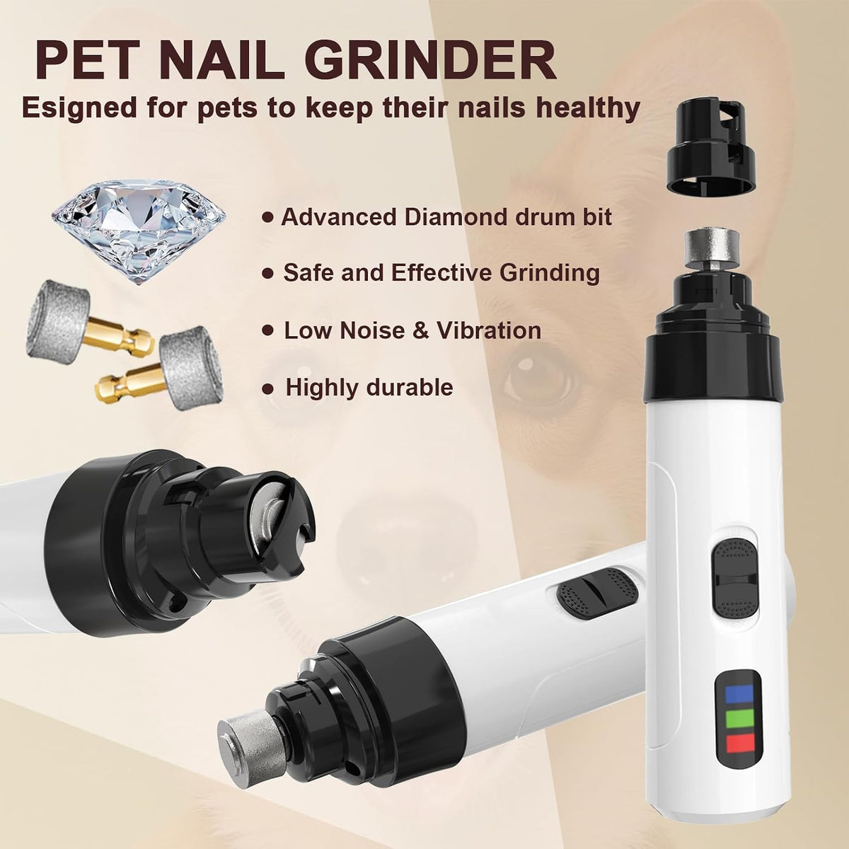 Upgraded Quiet Electric Dog Nail Grinder for Hard/Thick Pet Nails