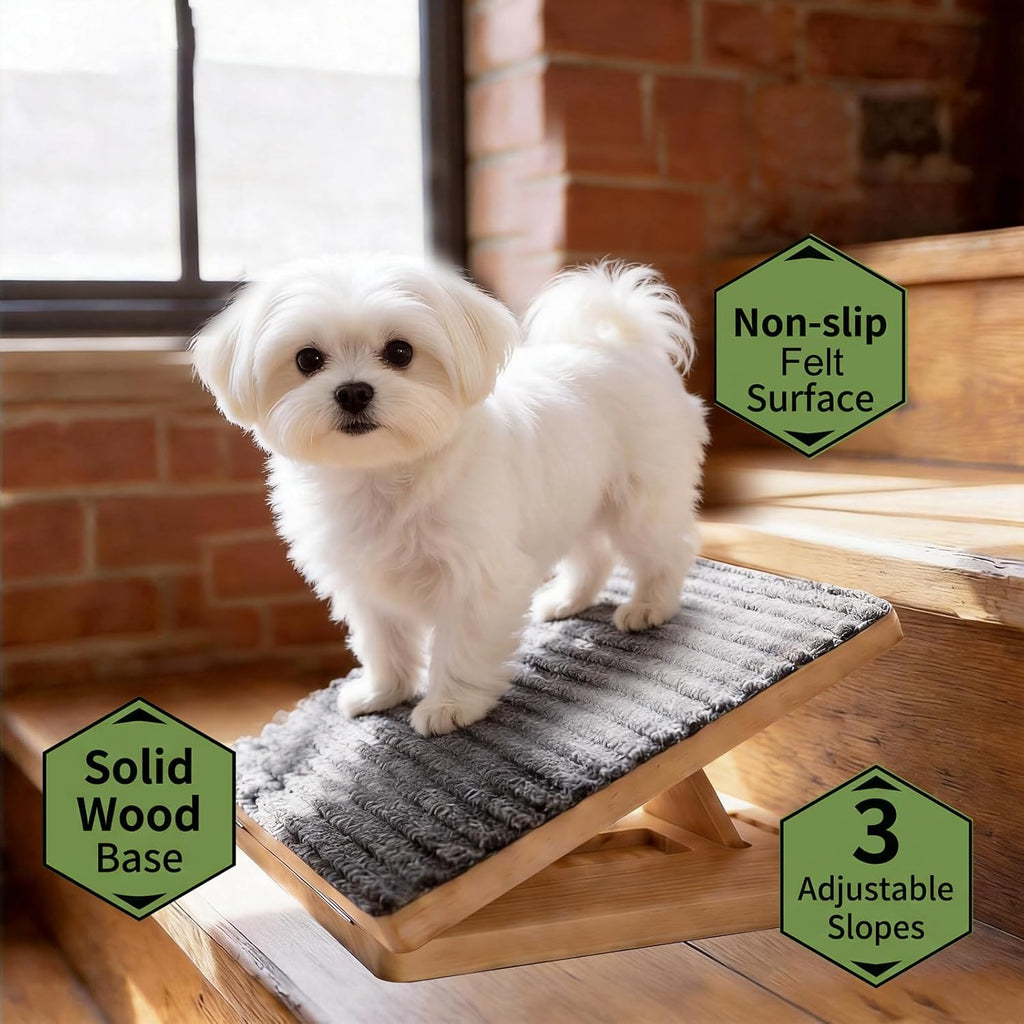 Wooden Dog Ramp for Stairs, Foldable & Adjustable Height Stair Wedges with Non-Slip Pad for Short-Legged, Small, Senior or Injured Pets Dogs and Cats (1 Pack)