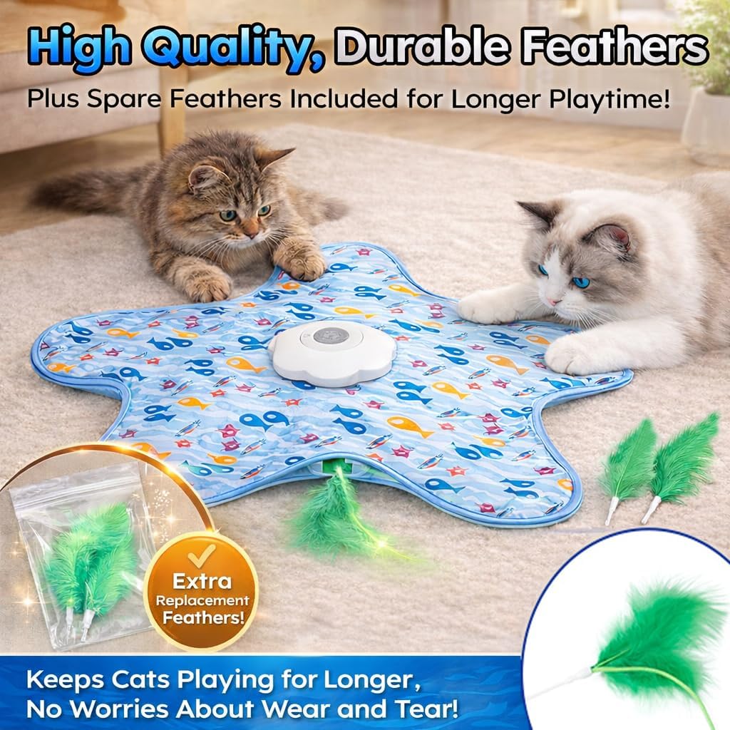 Interactive Cat Toys with Squeaker for Interactive Playing, Anxiety Relief Boredom Rechargeable Automatic Feathers Toys Touch Activated for Indoor Adult Cats and Kittens (Interactive Toys)