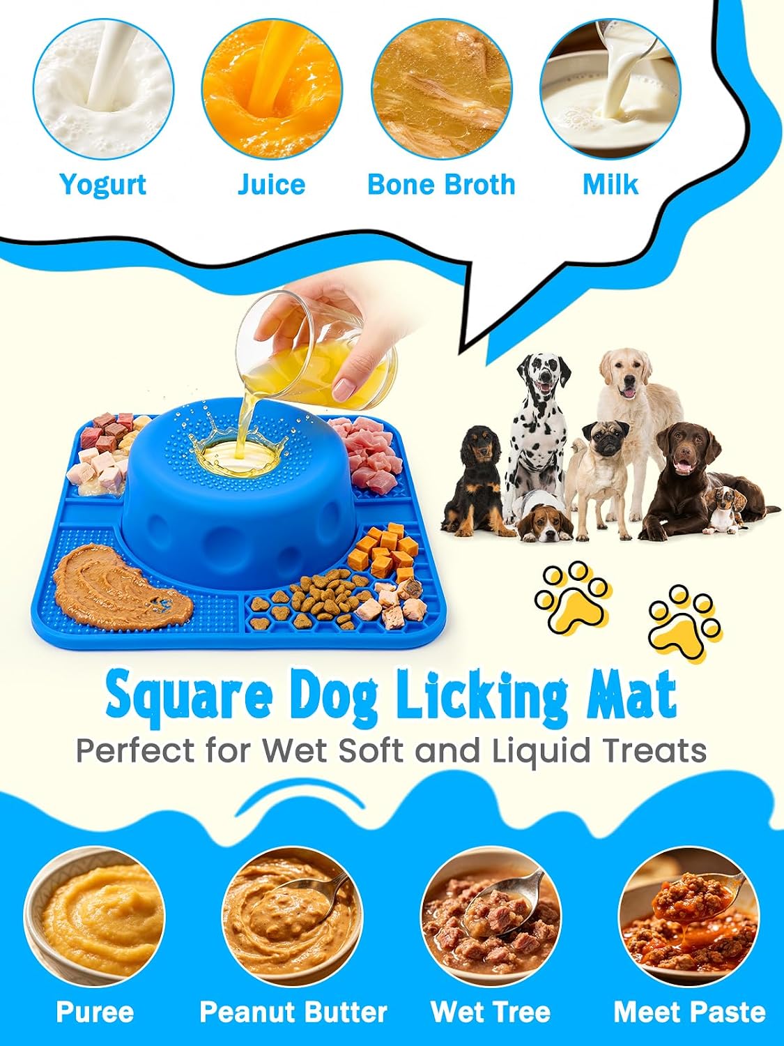 17oz Square Slow Feeder Dog Bowl, Lick Mat for Dogs with Rolling Ball