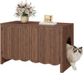 HOOBRO Cat Litter Box Enclosure, 31.5" Hidden Litter Box Furniture with Wavy Panels & Side Entry, Push-to-Open Doors, Litter Box Cabinet, Living Room End Side Table, Walnut WL27MW01