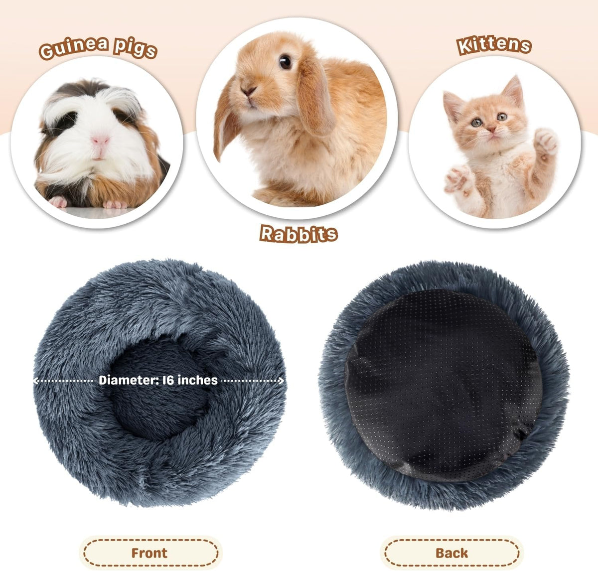 2 Pack Rabbit Bed, Fluffy Donut Shaped Bunny Hideout Comfort Sleeping Mat