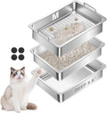 Stainless Steel Sifting Cat Litter Box for Clumping Clay Litter with High-Speed Sifting System, Large Metal Litter Box with 2 Replaceable Bottom Pans, Odor Control，Easy Clean(17.7” x 13.7” x 5.9”)
