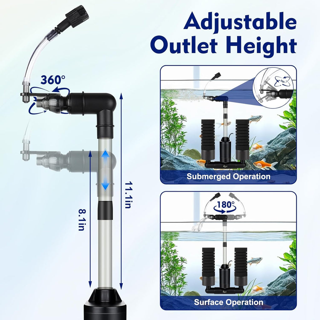 AQQA Electric Sponge Filter for Aquarium, Quiet USB Powered Sponge Filter