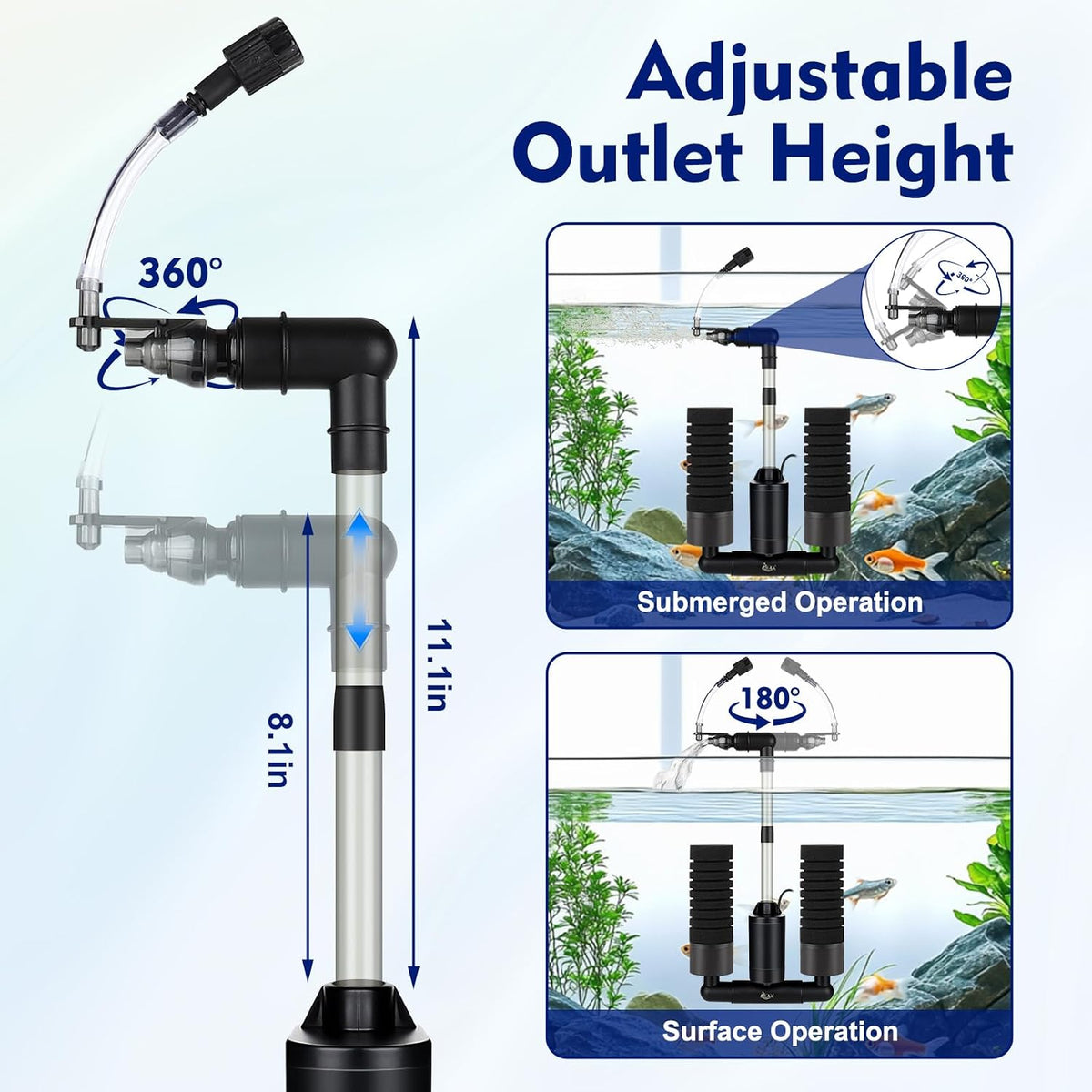 AQQA Electric Sponge Filter for Aquarium, Quiet USB Powered Sponge Filter