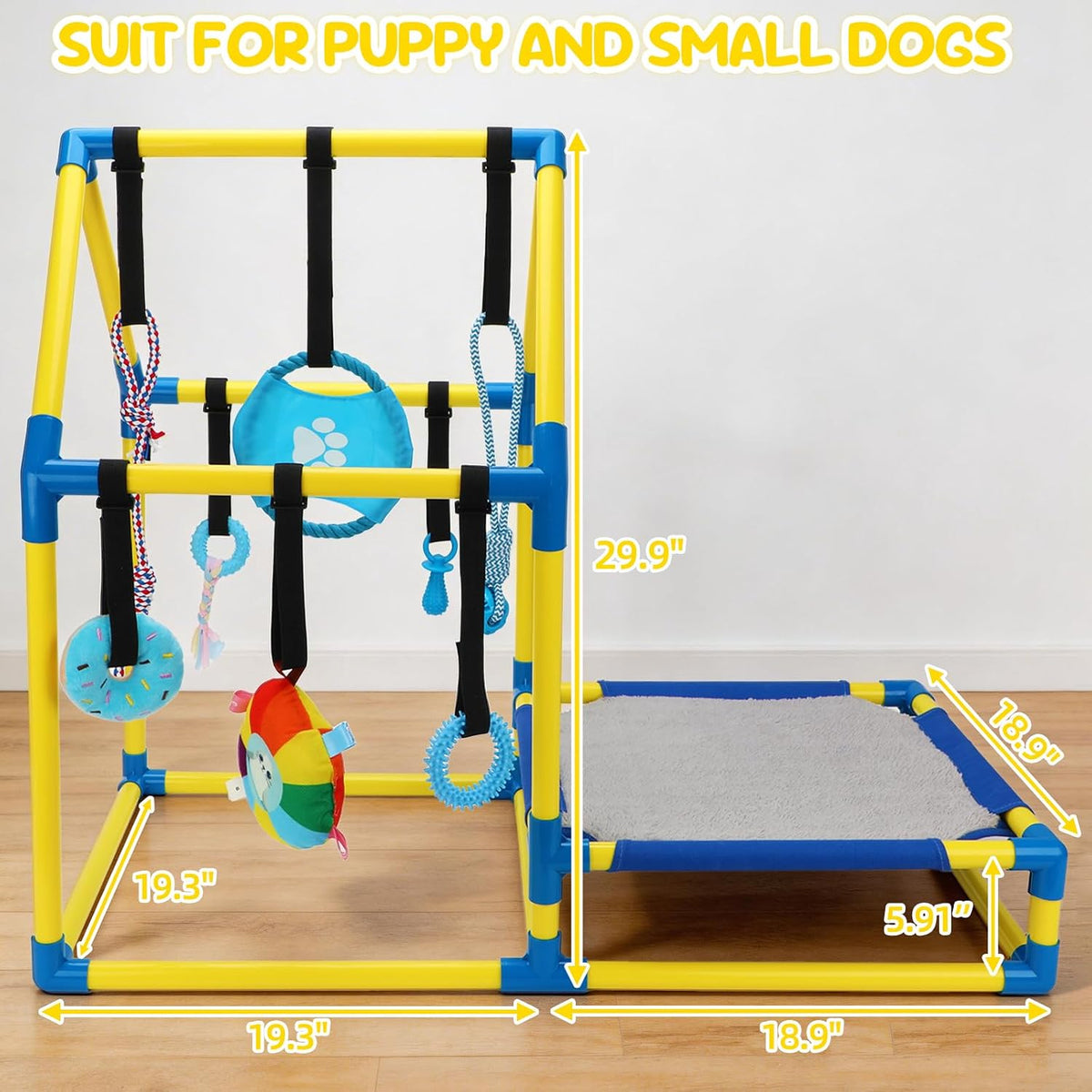 Puppy Play Gym Activity Center, Dog Indoor Jungle Gym with 8 Toys