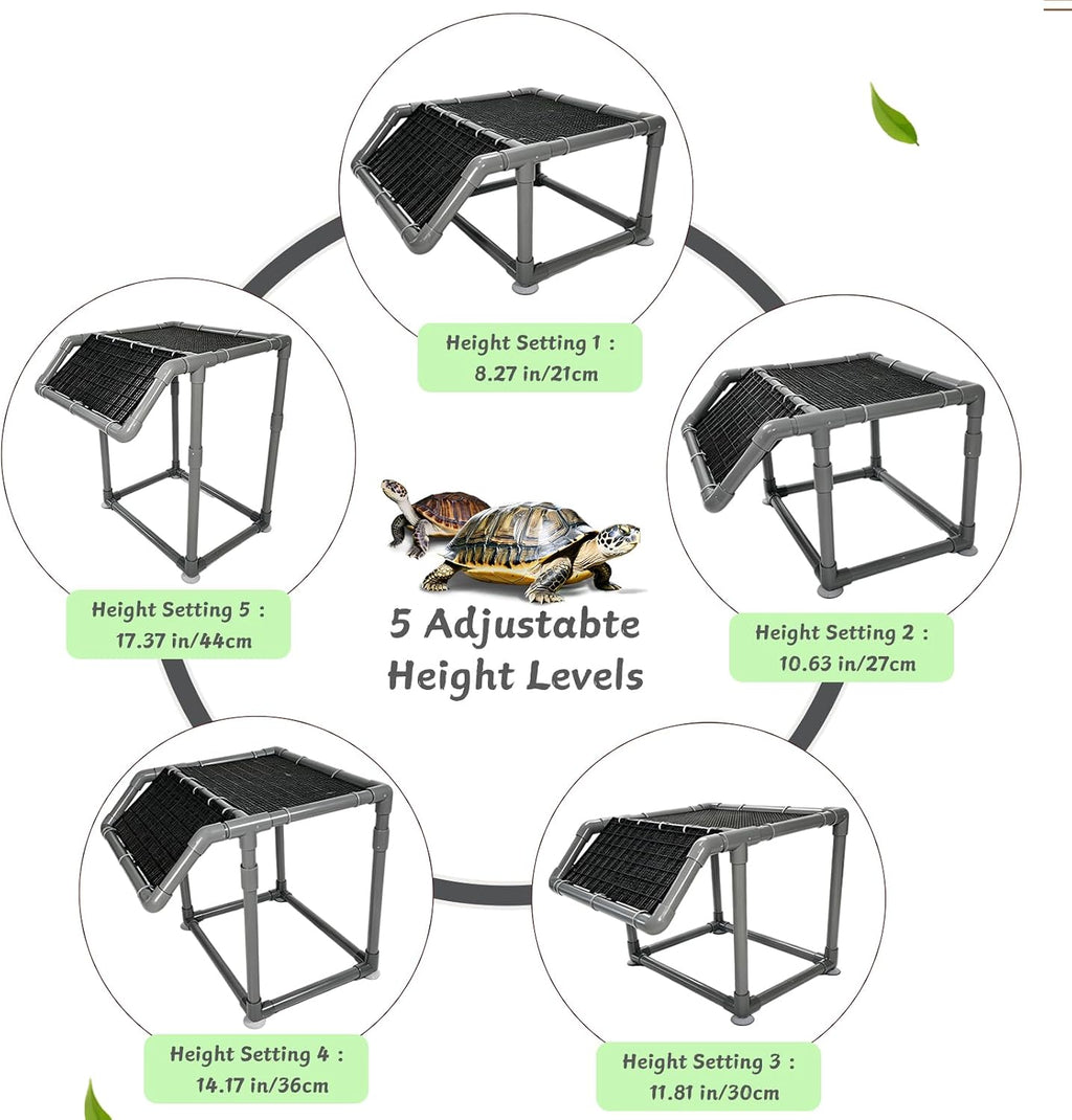 Adjustable Height Turtle Basking Platform Large Turtle Ramp Dock Tortoise Climbing Habitat Dock 50 65 75 90 125 Gallon Aquarium Tank Accessories Decor Supplies (13.4" W)