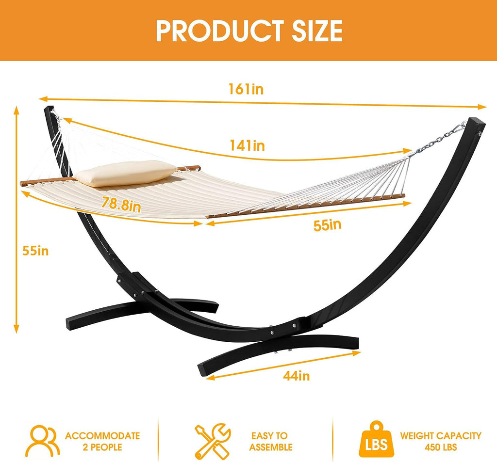 Lazy Daze 13 Ft Double Quilted Hammock with Curved Steel Black Stand