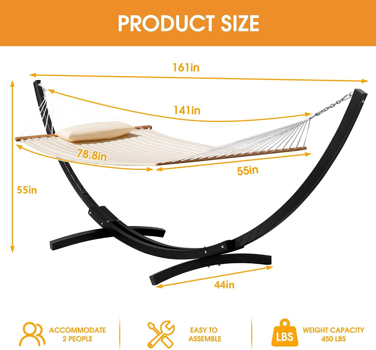 Lazy Daze 13 Ft Double Quilted Hammock with Curved Steel Black Stand