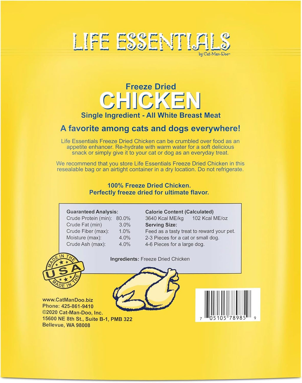 Life Essentials by Cat-Man-Doo | Freeze Dried Chicken Treats | 5oz Bag
