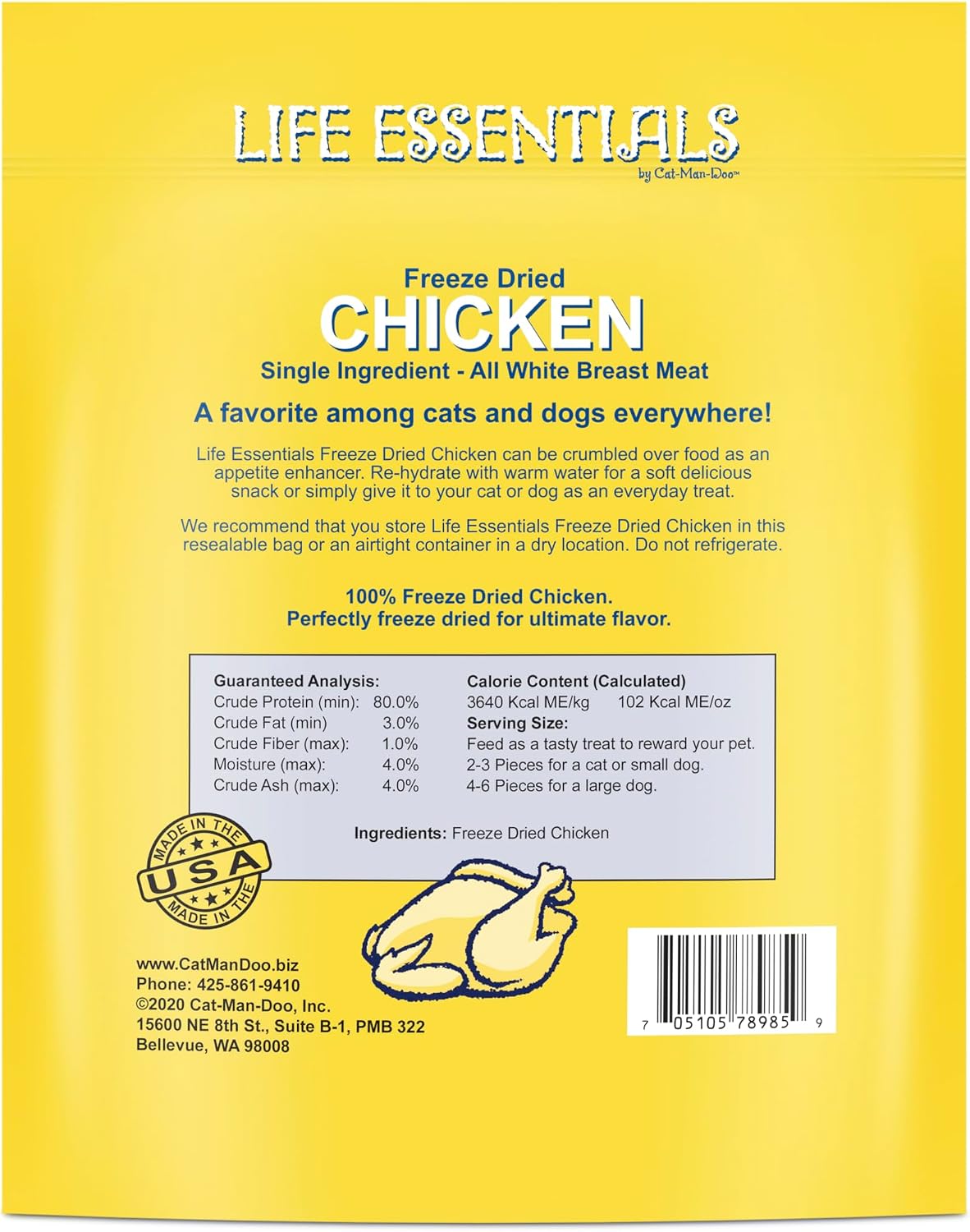 Life Essentials by Cat-Man-Doo | Freeze Dried Chicken Treats | 5oz Bag