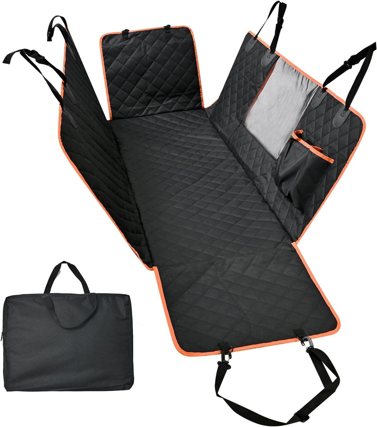 Amazon Basics Dog Car Seat Cover for Back Seat, Scratch-Resistant Nonslip Hammock with Side Flaps and Seatbelt Openings for Cars, SUVs, and Trucks, Black