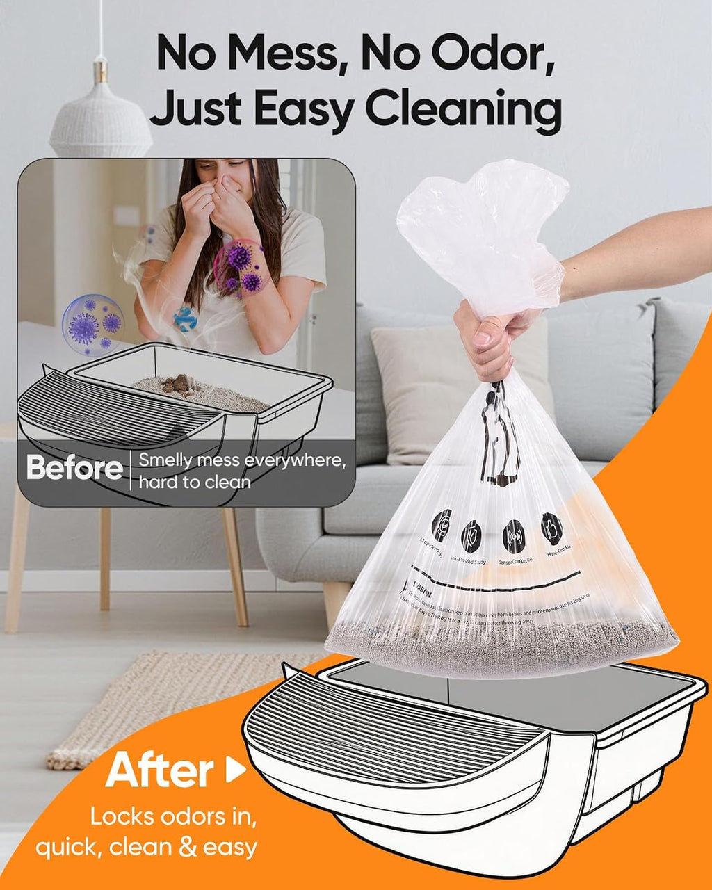 180 Pack Cat Litter Box Robot 4/5/3 Waste Bags, Transparent, Pre-Separated