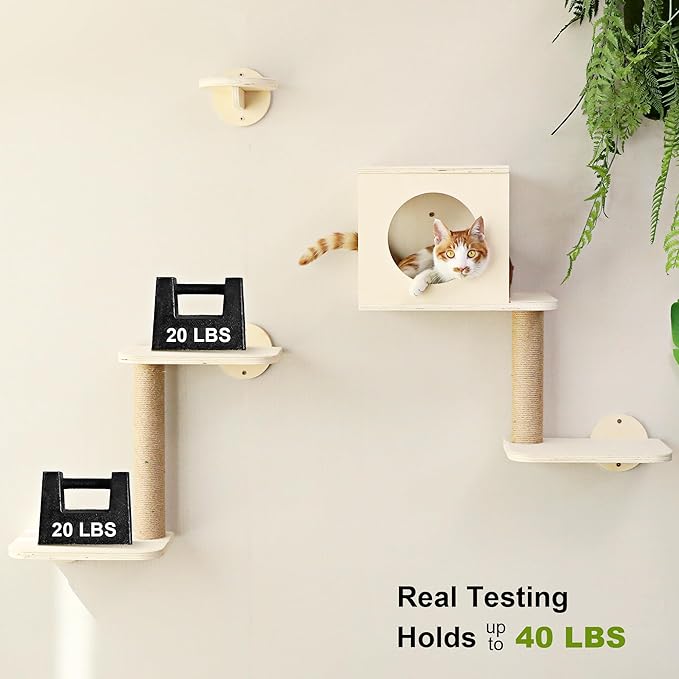 FUKUMARU Cat Wall Shelves, 5-Piece Stable Wooden Wall-Mounted Furniture Set - Image 6