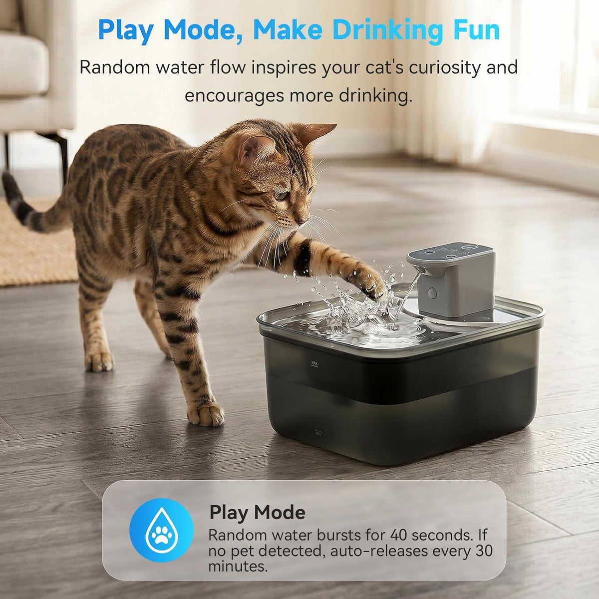 Cordless Battery Rechargeable Cat Water Fountain 3.5L Stainless Steel Tray