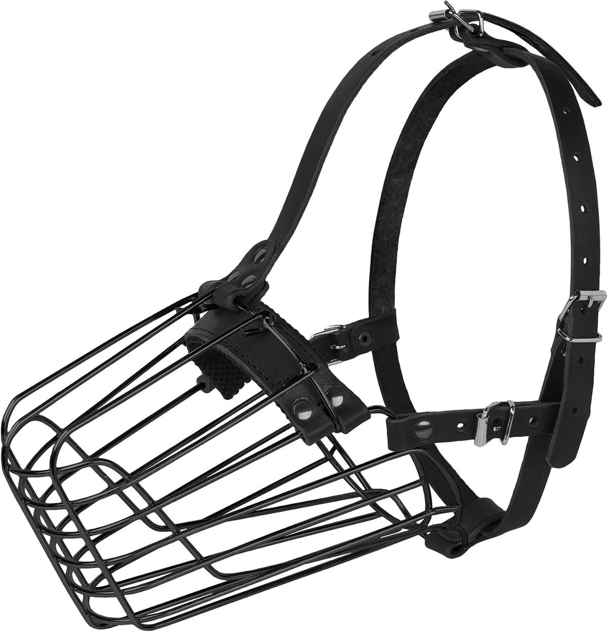 German Shepherd Dog Muzzle Metal Basket for Medium Large Dogs Adjustable Durable Leather Straps Secure Wire Mask for Biting Chewing Barking (Black, L - Size)