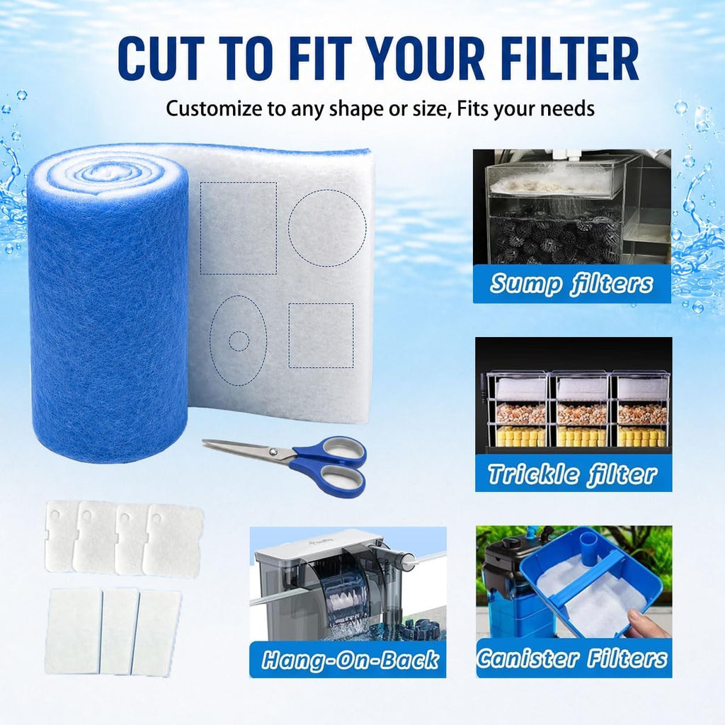 Aquarium Filter Floss, 12x72x0.75 Inch, Cut to Fit Filter Media