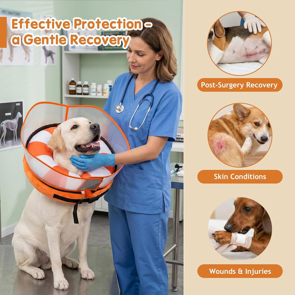 Avont Dog Recovery Suit After Surgery Bundle with Inflatable Dog Cone Collar with Transparent Shield