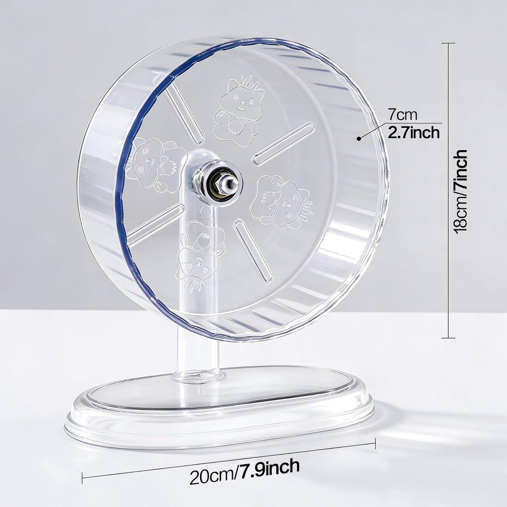 Hamster Exercise Wheel,Super-Silent Small Animals Exercise Wheels,Quiet Hamster Running Wheels with Adjustable Stand for Hamsters,Gerbils,Rats,Other Small Pets(Transparent, 7 inch)