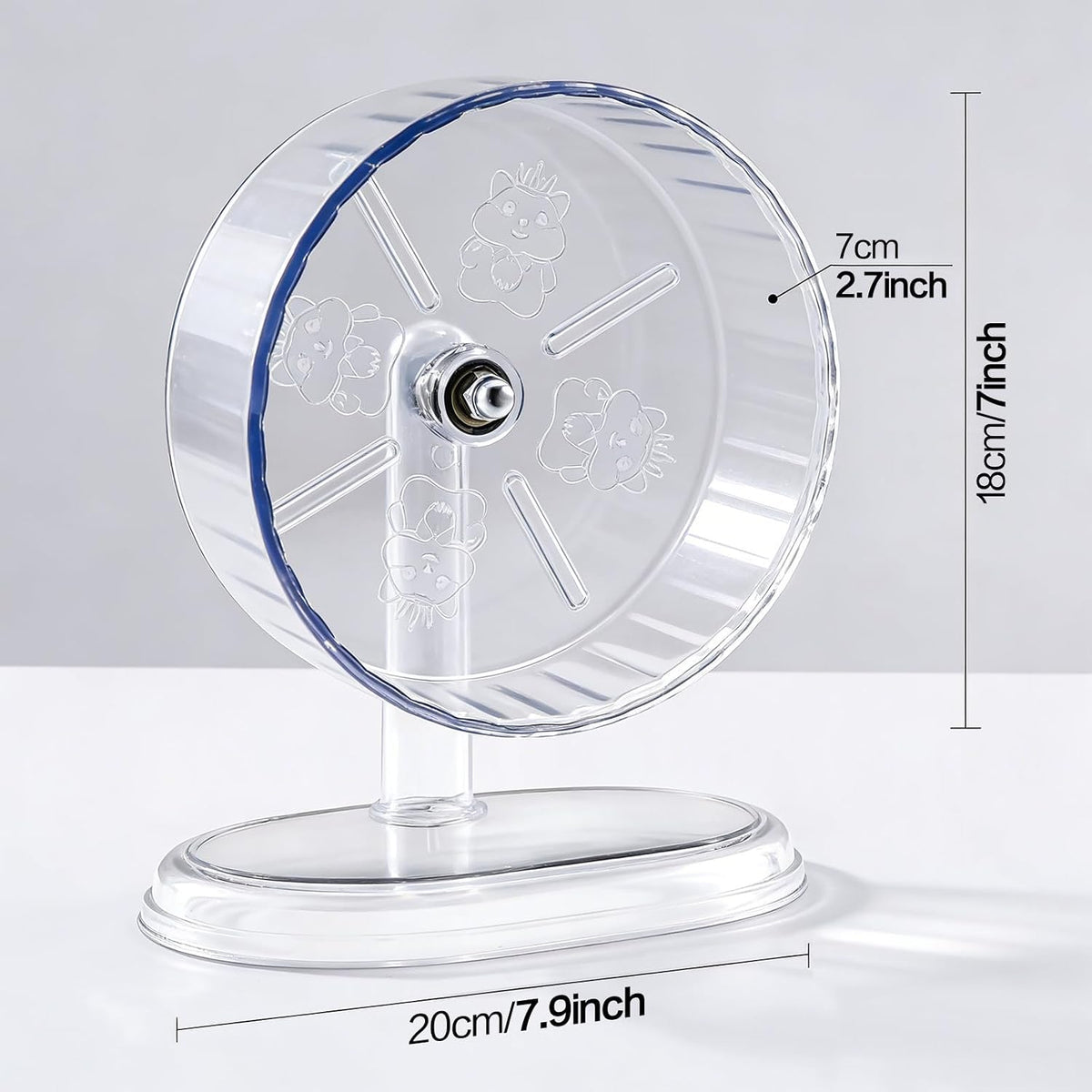 Hamster Exercise Wheel,Super-Silent Small Animals Exercise Wheels,Quiet Hamster Running Wheels with Adjustable Stand for Hamsters,Gerbils,Rats,Other Small Pets(Transparent, 7 inch)