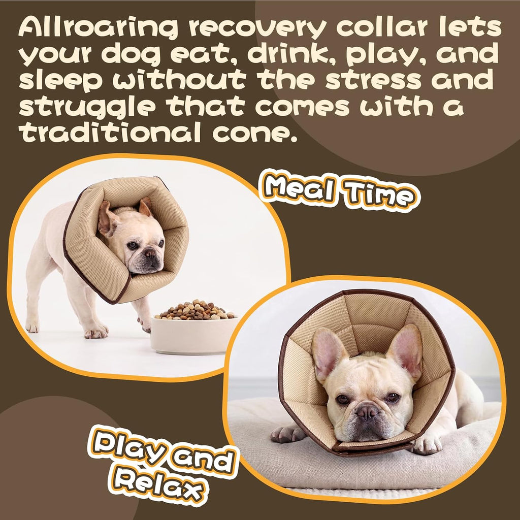 Allroaring Breathable Medium Dog Cone, Comfy Cone After Surgery Brown M