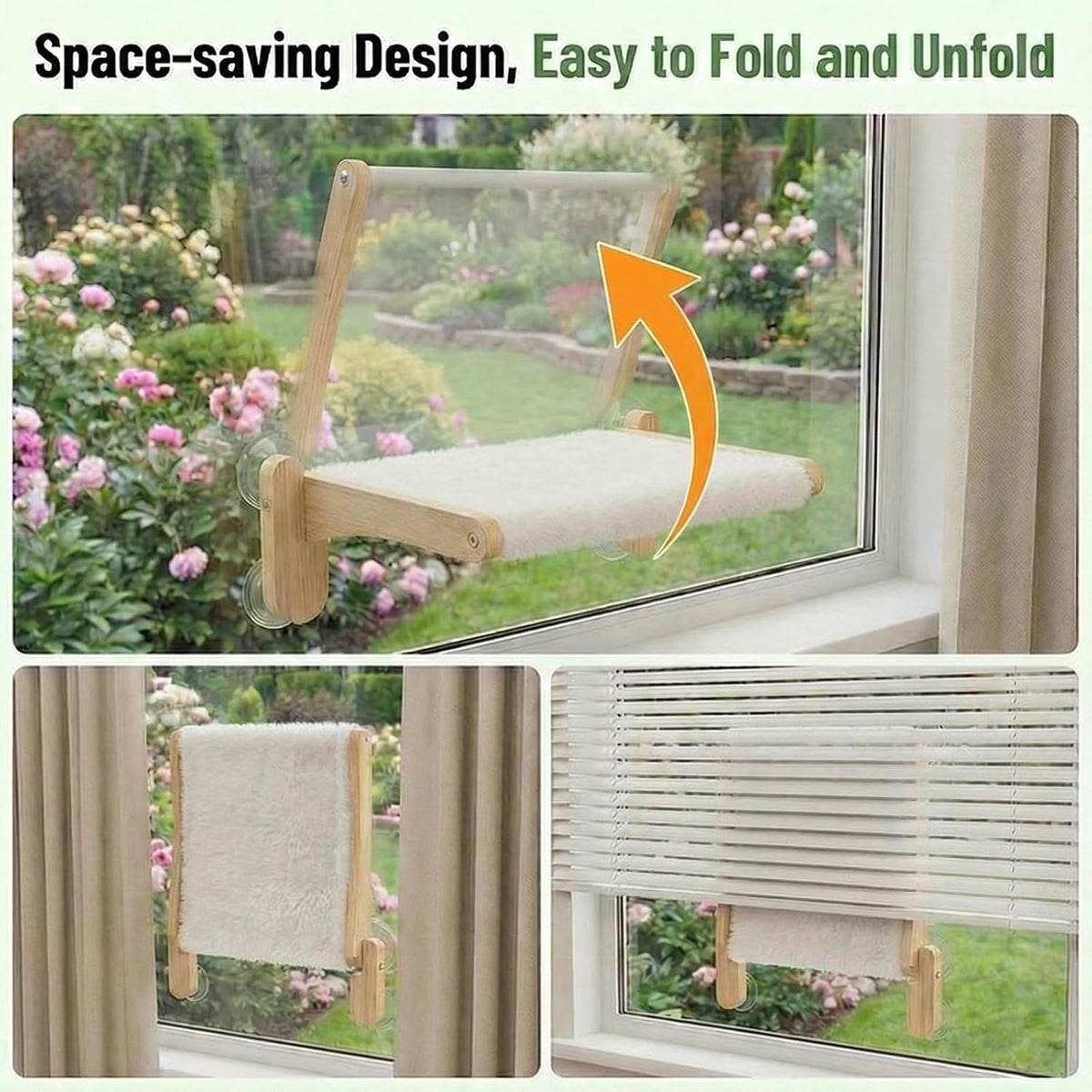 Cat Window Perch with Bird Feeder,Suction Cup Window Cat Bed for Large Cats