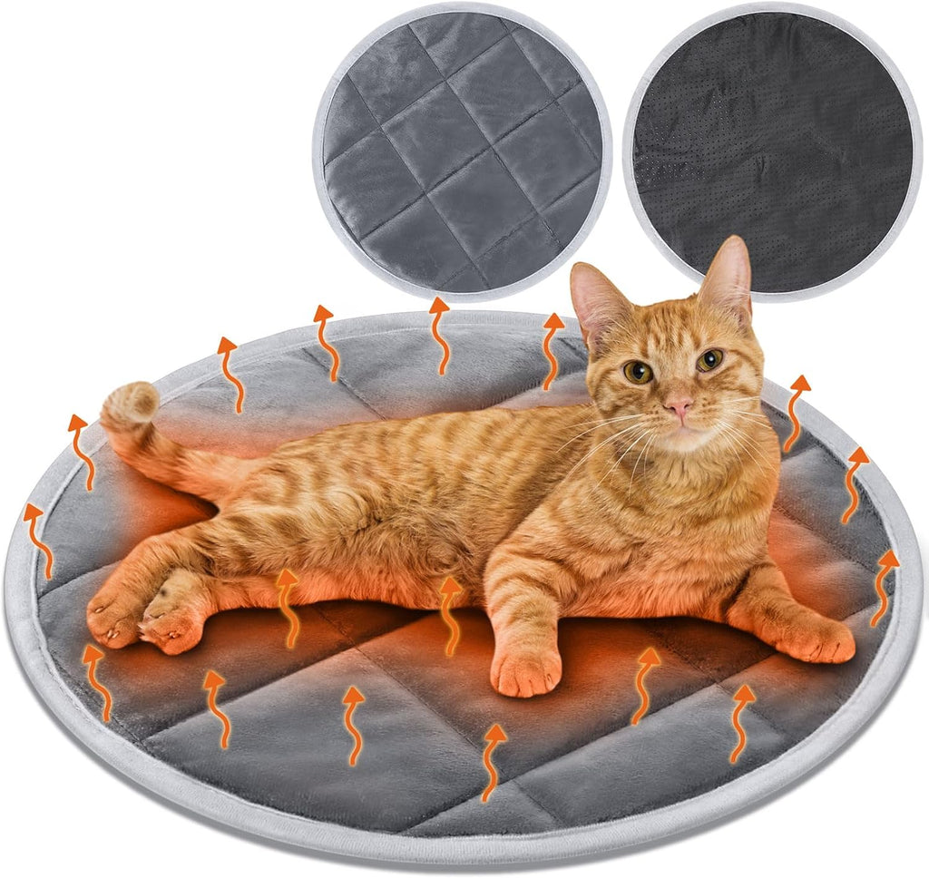 Drydiet 2 Pcs Self Warming Cat Mat Round for Cats, Gray, 16 Inch