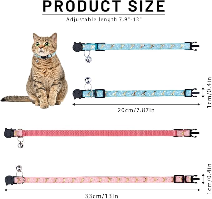 8 PCS Cat Collars with Bell Moons Stars, Reflections Cat Collar with Bells - Image 4