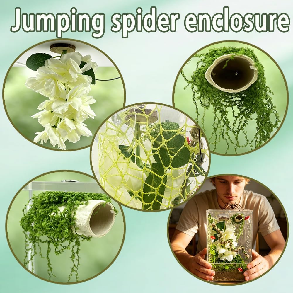 Jumping Spider Accessories Set,Magnetic Jumping Spiders Enclosure Decor,Small Reptile Enclosure Decoration Accessories (White)