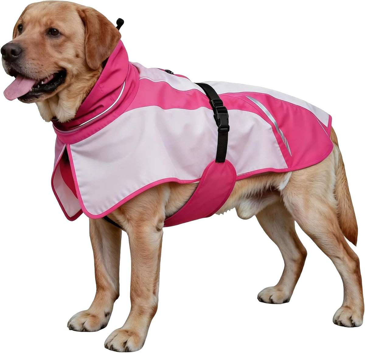 Waterproof Dog Raincoat, Windproof Breathable High Collar Rain Jacket with Leash Hole, Adjustable Pet Rain Coat with Reflective Stripes for Small Medium Large Dogs